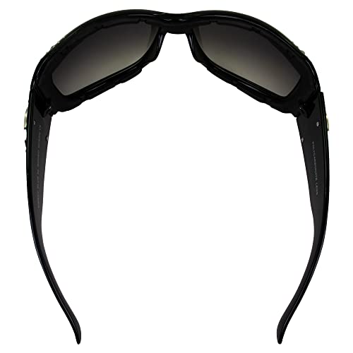 Rodeo Queen Mercy Padded Motorcycle Cross Sunglasses for Women Black Frame w/Bling Rhinestones & Smoke Gradient Lens4