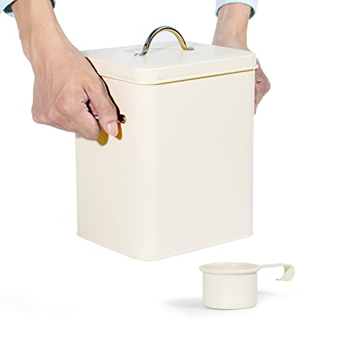 Theo&Cleo Waschmittel Aufbewahrung 6.5L, Metall Waschpulver Box, Aufbewahrungsbox für Hundefutter, Katzenfutter, Kaffeebohnen (Matt Beige)