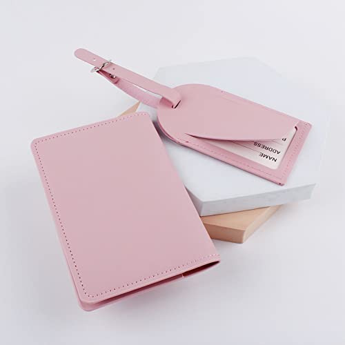 Belsmi Passport and Luggage Tags Set Travel Suitcase Tag (Style 1 - Pink)2
