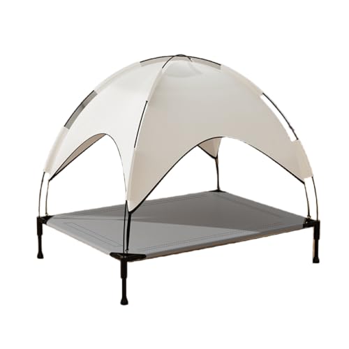 XVVX犬ベッド コット ドッグコット 夏用 犬用ベッド キャンプテント 兼用 通気性メッシュ 高脚式 猫ハウス テント オックスフォード 通気性 日除け 地面から離れ 暑さ防止 滑り止め 組み立て式 キャノハンモックベッド アウトドア (オフホワイト -