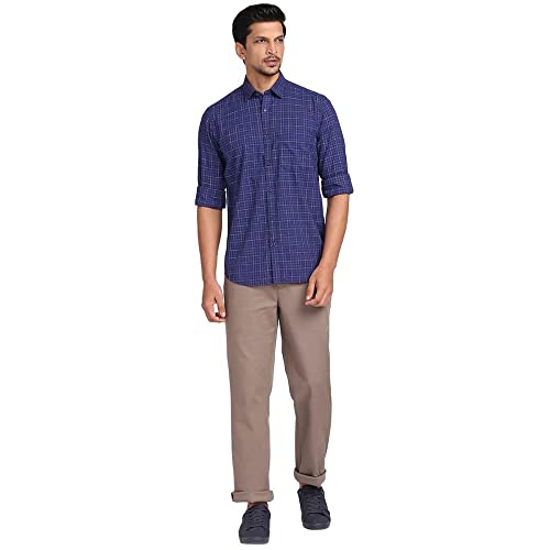 Image of Colorplus Cotton Contemporary Fit Dark Blue Casual Shirt for Men