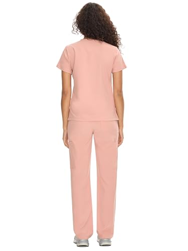 COZYFIT Scrubs for Women Set Medical Uniform - V-Neck Top & Straight Leg Pants with 9 Pockets, Wrinkle-Resistant Unisex Workwear, Pink, 2XL - 4