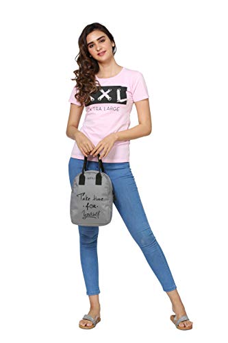 Image of HOOM Insulated Lunch Bag for Office Men, Women and Kids, Leak Proof Water Resistant Polyester Made Lunch Tiffin Bag with Quotes (Grey Keep Calm It's Lunch Time N3)