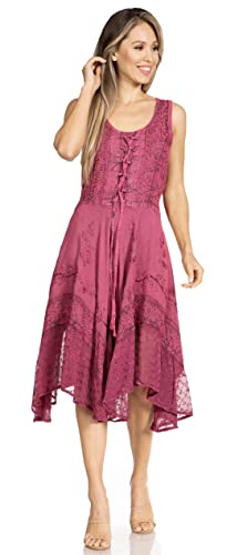 Image of Sakkas Magdilena Stonewashed Corset Front Embroidered Dress