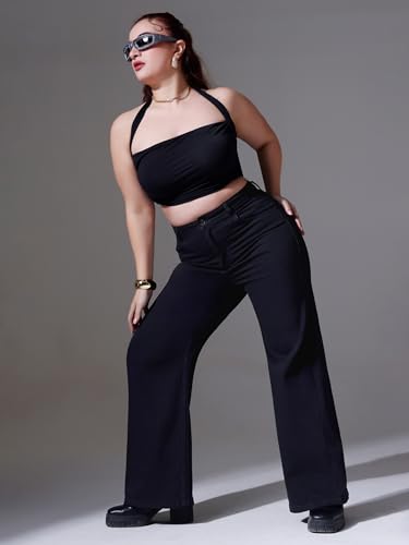 Image of Miss Chase A+ Women's Wide-Leg High-Rise Regular-Length Stretchable Cargo Denim Jeans