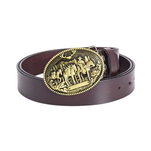 Unisex 38mm Wide Leather Belt With Punk Biker Western Rodeo Running Horse Buckle For Jeans