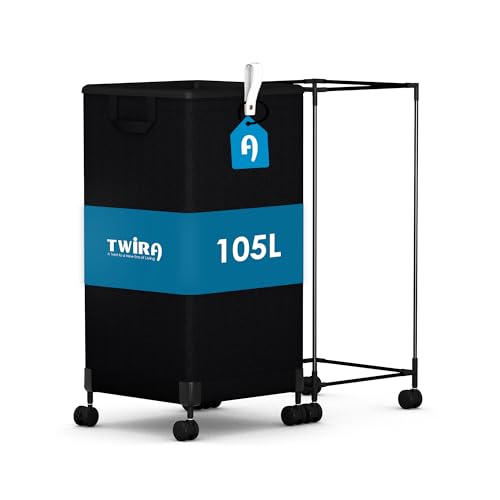 Laundry Basket With Wheels 105L, Large Rolling Laundry Hamper With Removable Bag, Metal Frame Collapsible Dirty Clothes Bin, Cloth Organizer Hampers Pull Handle For Bathroom, Dorm, Bedroom Black