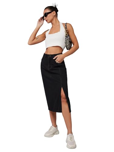 Image of Dolce Crudo Women's Flared High-Rise Stretchable Denim Maxi Skirt