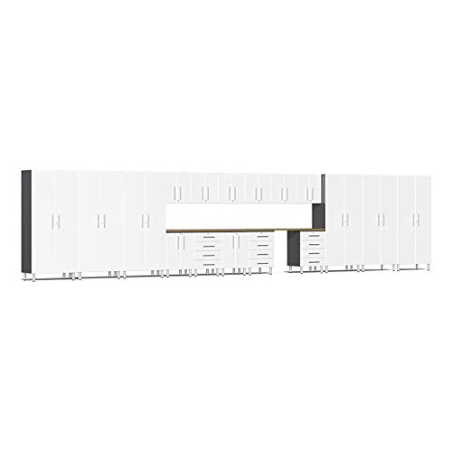 Ulti-Mate UG22192W 19-Piece Cabinet Kit with Bamboo Worktop in Starfire White Metallic