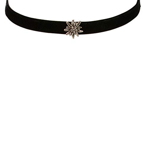 Traditional Velvet Choker Rhinestone Edelweiss mini, Ladies costume jewelry, bavarian necklace close-fitting, elastic narrow choker for Dirndl, Leather trouser, Oktoberfest (black)3