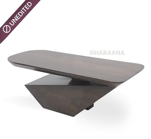 Image of Gharaana Gravity Modern Wooden Centre Table for Living Room (45x20x15) Solid Mango Wood | Dark Walnut Finish | Rectangular Luxury Contemporary Coffee Table