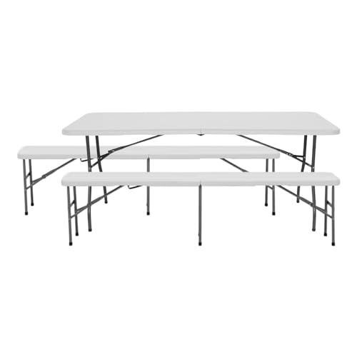 7H SEVEN HOUSE Conjunto Plegable Mesa con 2 Bancos de 180cm Cater...