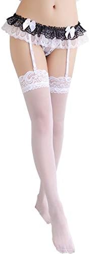 Conjunto Liguero Pin Up con Medias y Tanga – Encaje Sexy de Cintura Alta con 4 Ligas Estilo Burlesque