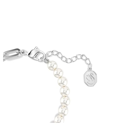 Swarovski Swan bracelet, Crystal pearl, Swan, Black, Rhodium finish3