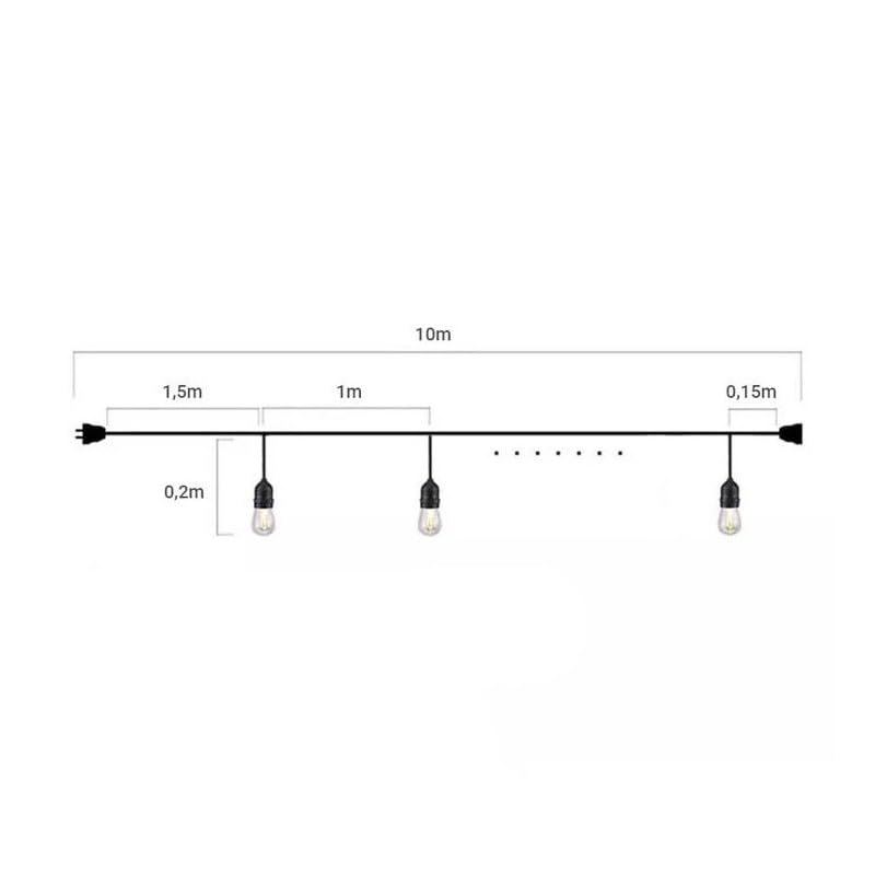 10m Arena LED Prikkabel - IP65 Lichtsnoer Buiten - Koppelbaar - Lampjes Slinger - Inclusief 10x E27 Lampen - Eco - Incl. Stekker