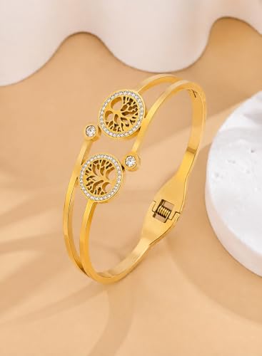 Image of Stylish Gold Plated Bangle for Women | Daily Use Stainless Steel Kada | Anti-Tarnish Waterproof Cuff | Multicolour Crystal Evil Eye | Daily Wear Bracelet For Womens | Premium Gift For Girl