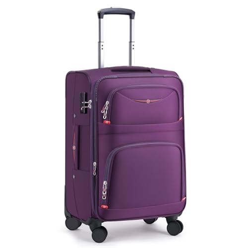 Image of ROPLUS Softside Expandable Luggage with 4 Spinner Wheels, Durable Carry-On Luggage Suitcase (Purple, 21-Inch)