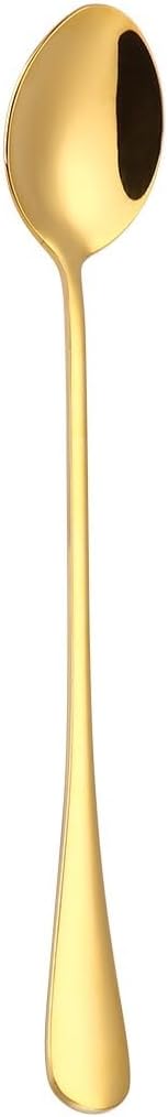 Silverware Flatware Set, 1/4/6/8/10/12 Pieces Gold Stainless Steel Ice Spoons, Long Handle Spoons, Coffee Spoons, Household Honey Spoons, Milk Tea Seasoning Stirring Spoons (Color : Gold,