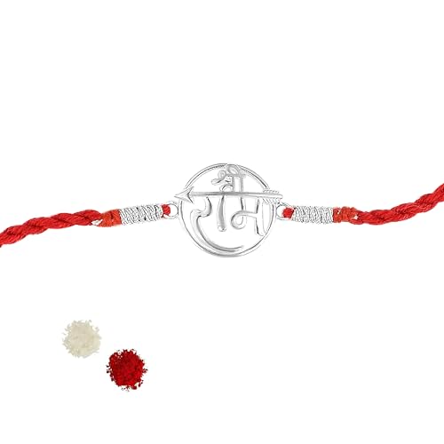 Image of ROOVI Pure 925 Sterling Silver Rakhi for Bhai with Roli Chawal