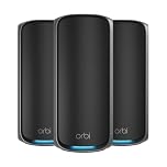 NETGEAR Orbi 970 Series | WiFi 7 Mesh System | RBE973SB | Wireless Router + 2 Satellites | Up to 27 Gbps | Covers 8,200 sq. ft. | Connects up to 200 devices | Quad-band BE27000 | 10 Gig Internet Port