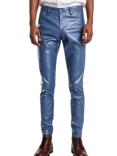 Sorrica Men's Faux Leather Pants Slim Fit Stretch Nightclub Disco Skinny Trousers