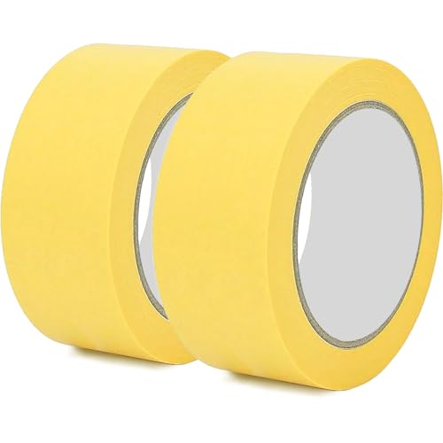 Rusoz Cinta De Enmascarar, 2 Rollos Cinta Pintor Profesionale Masking Tape 30mm x 50m Cinta Carrocero Ancha Para Pintores, Para Pintar Y Decorar, Interior Y Exterior, Amarillo