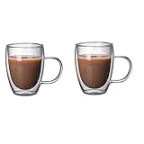 EESLL Kaffeetassen, 2er-Set (350 ml) doppelwandige Glas-Kaffeetassen mit Griff, isoliertes Kaffeeglas, Kaffeetassen, Teetassen, Milchglas für Latte, Milchtee und Saft