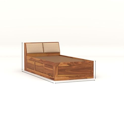 Image of Solid Sheesham Wood Single Size Bed with Box Storage for Bedroom Living Room Single Cot for Home Wooden Palang for Hotel (Honey, Size 6 * 3)