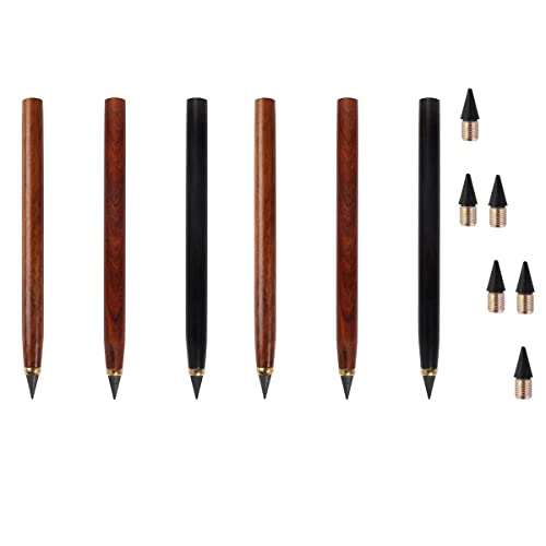 SIPLIV 6Pcs Inkless Everlasting Pencil Wooden Inkless Signature Pencils Unlimited Writing Pencil With 6Pcs Replacement Pen Heads - Image 2