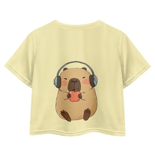 Image of Girls Crop Tees Crew Neck Casual Short Sleeve T Shirts Kids Loose Soft Comfortable Tees Blouses Shirt for Little Girl