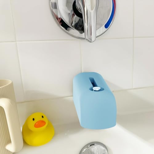 Image of Bathtub Faucet Cover, Soft Silicone Bath Faucet Cover for Kids, Bath Spout Cover for Tub, Faucet Cover for Bathtub Safety, Toddler Bath Tub Spout Protector Cover, Universal Fit (Blue)