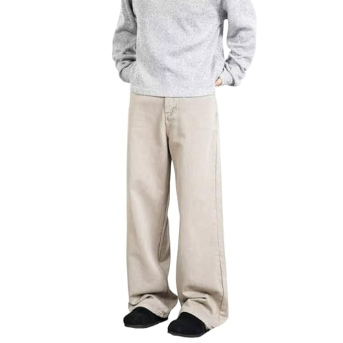 Jeans Pants Trousers Denim Retro Washed Apricot Loose Wide Leg Casual Commuter Straight Tube for Men