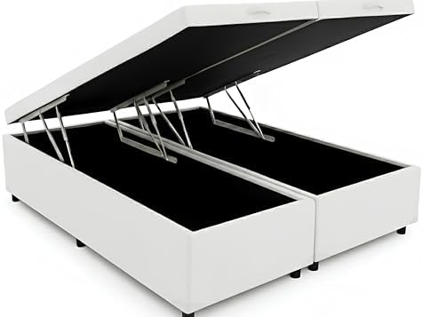 Cama Box Baú King Bipartido 96, Blindado, Pistão á Gás, Pés de Ma...