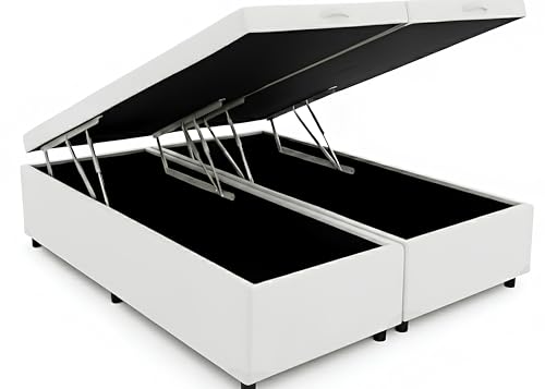 Cama Box Baú King Bipartido 96, Blindado, Pistão á Gás, Pés de Ma...