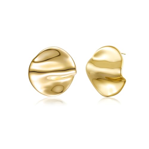 Statement Earrings for Women Irregular Gold Chunky Earrings Round Disc Hypoallergenic Stud Earring for Her Trendy Jewelry