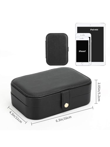 Image of Cortina Jewellery Organiser PU Leather Zipper | Portable Storage Box Case with Dividers | Container for Rings, Earrings, Necklace Home Organizer - Black
