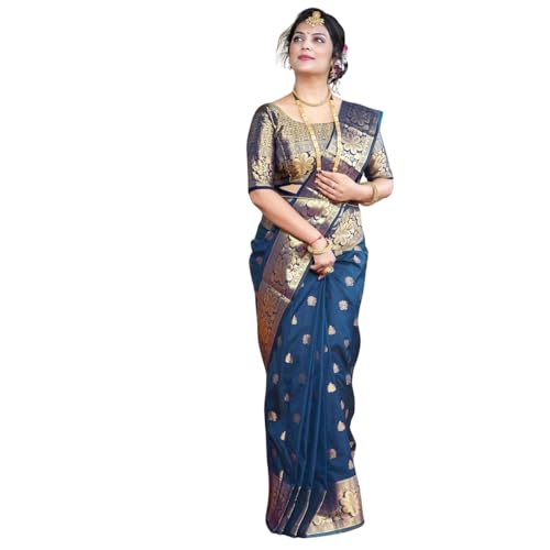 Image of Women's Kanjivaram Silk Saree with Blouse Piece, Banarasi Style,