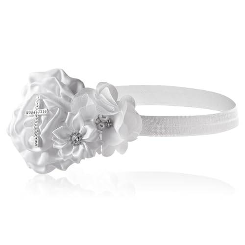 2 Pcs Baby Girls Baptism Christening Headbands Newborn Infant Toddlers Flower Crown Lace Bow Hairband (Cross Rhinestone)4