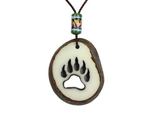 Real Tagua Nut Necklace: Bear Track Cut Out (1153-NLP502)