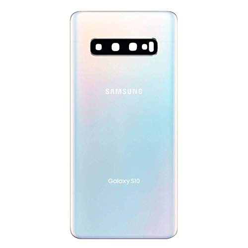 Replacement Back Glass Cover Back Door w/Installed Camera Lens and Frame,Custom Removal Tool & Adhesive for Samsung Galaxy S10 All Models (Prism White)