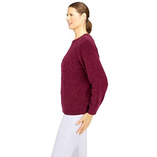 Alfred Dunner Womens Chenille Cable Stitch Sweater, Claret, Small Us #TOP3