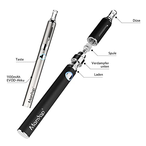 Manvap E Zigarette Starterset,E Shisha Doppelset: 2x 1100mAh+ 8x10ml E Liquid+5x Extra Verdampferköpfe,0,0mg Nikotin – Bild 4