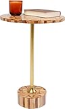 Kare Design Beistelltisch Domero Geo, Gold/Braun, Ø40 cm, Handgearbeitet, Couchtisch, Rund, Stahlgestell, Intarsien-Muster, Modern, Wohnzimmer