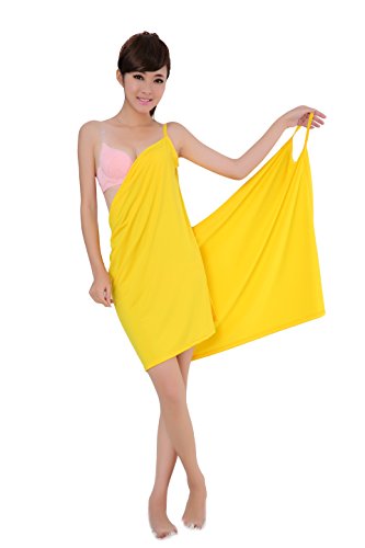 Moolecole Sexy Women Deep V Sling Bath Skirt Lady Beach Bath Dress Spa Bath Towel(Bright Yellow)