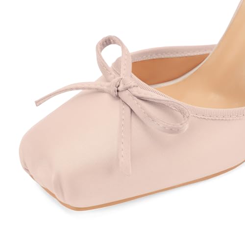 Women's Satin Ballet Heels Ballerina Bow Closed Square Toe Strappy Stiletto High Slingback Lace Up Ankle Strap Wrap Around Spiral Mary Janes Pumps Dress Shoes(Blush Baby Pink,9.5) by Z.Oufeier - Used condition - Image 3