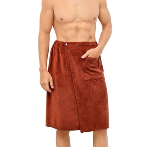 Men's Bathrobes Beach Towels Short Shower Skirts Shower Pants Bath Wrap Spa Sauna Robe Bath Towel(Color:Brown)