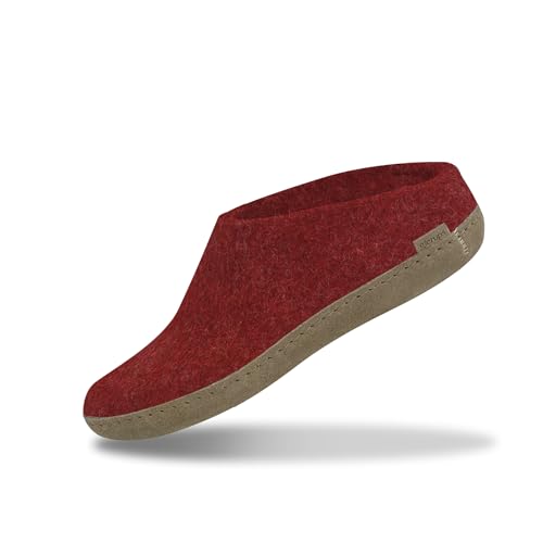 Glerups 100% quality wool mix Slipper with leather sole - Unisex Slip-on - Red - Size 8.5