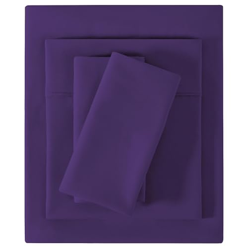 Image of Softan Microfiber Queen Sheet Set with Non-Slip Corner Straps, Purple