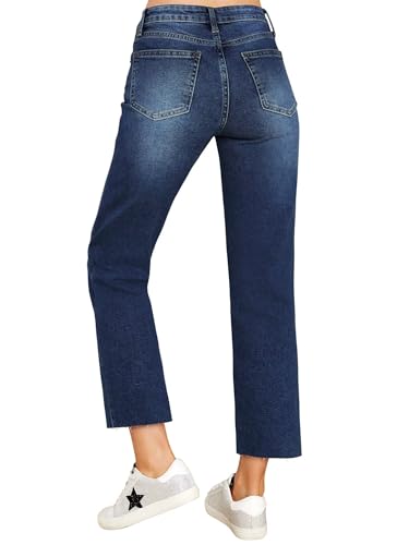 KDF Women's Cropped Straight Leg Jeans - High Waisted Jeans for Women 7/8 Length Denim Pants with Crop Hem3