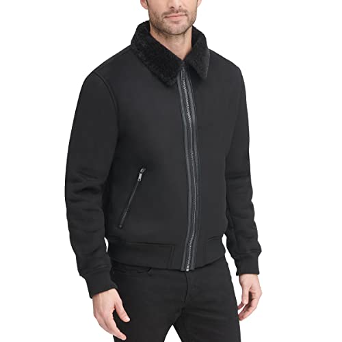 Image of DKNY Men's Faux Shearling Bomber Jacket With Faux Fur Collar